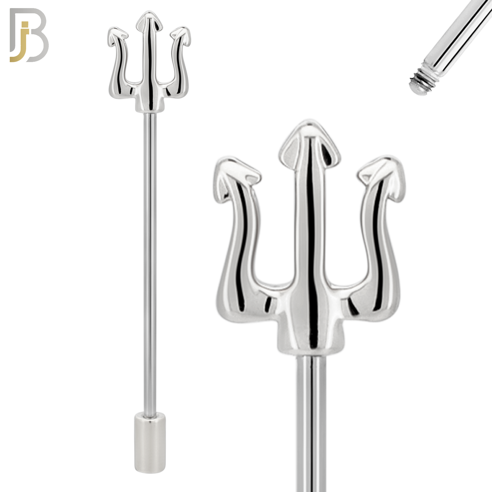 BB08 - 316L Surgical Steel Screw Barbell Trident Design Industrial (PACK OF 4) image 1