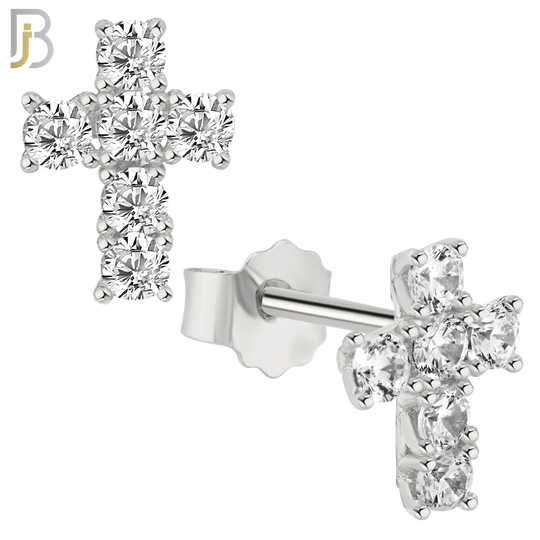 925-ES24 - .925 Sterling Silver Cross with Multi Zircon Earrings Stud image 1