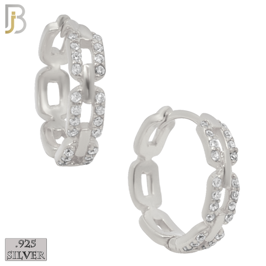 925-ES247 - .925 Sterling Silver Chain Design Huggies Earrings with Zircon image 1