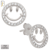 925-ES33 - .925 Sterling Silver 9mm Smile Round Zircon Earring Stud image 1