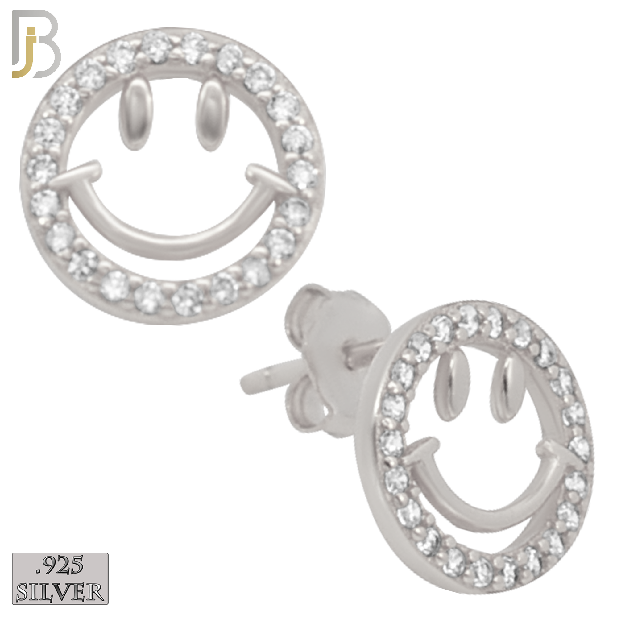 925-ES33 - .925 Sterling Silver 9mm Smile Round Zircon Earring Stud image 1