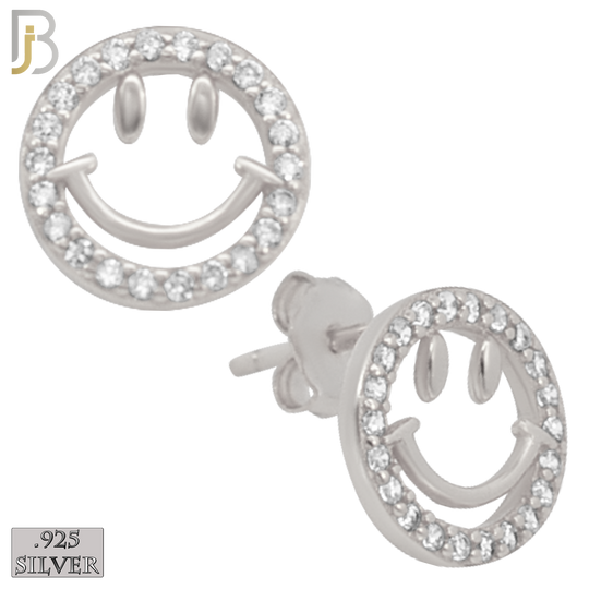 925-ES33 - .925 Sterling Silver 9mm Smile Round Zircon Earring Stud image 1