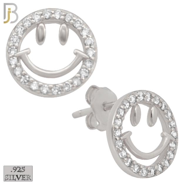 925-ES33 - .925 Sterling Silver 9mm Smile Round Zircon Earring Stud image 1