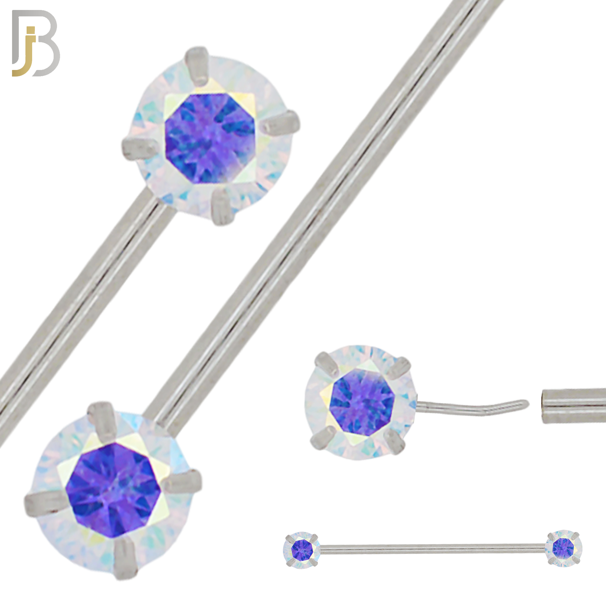 BB51 - 316L Surgical Steel Round Zircon Threadless Push-In Industrial Barbell (PACK OF 6) image 1