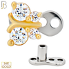 14-G23-DM14 - 14k Titanium Anchor and 14k Gold Top Butterfly with Cubic Zirconia Dermal - Internally Threaded image 2