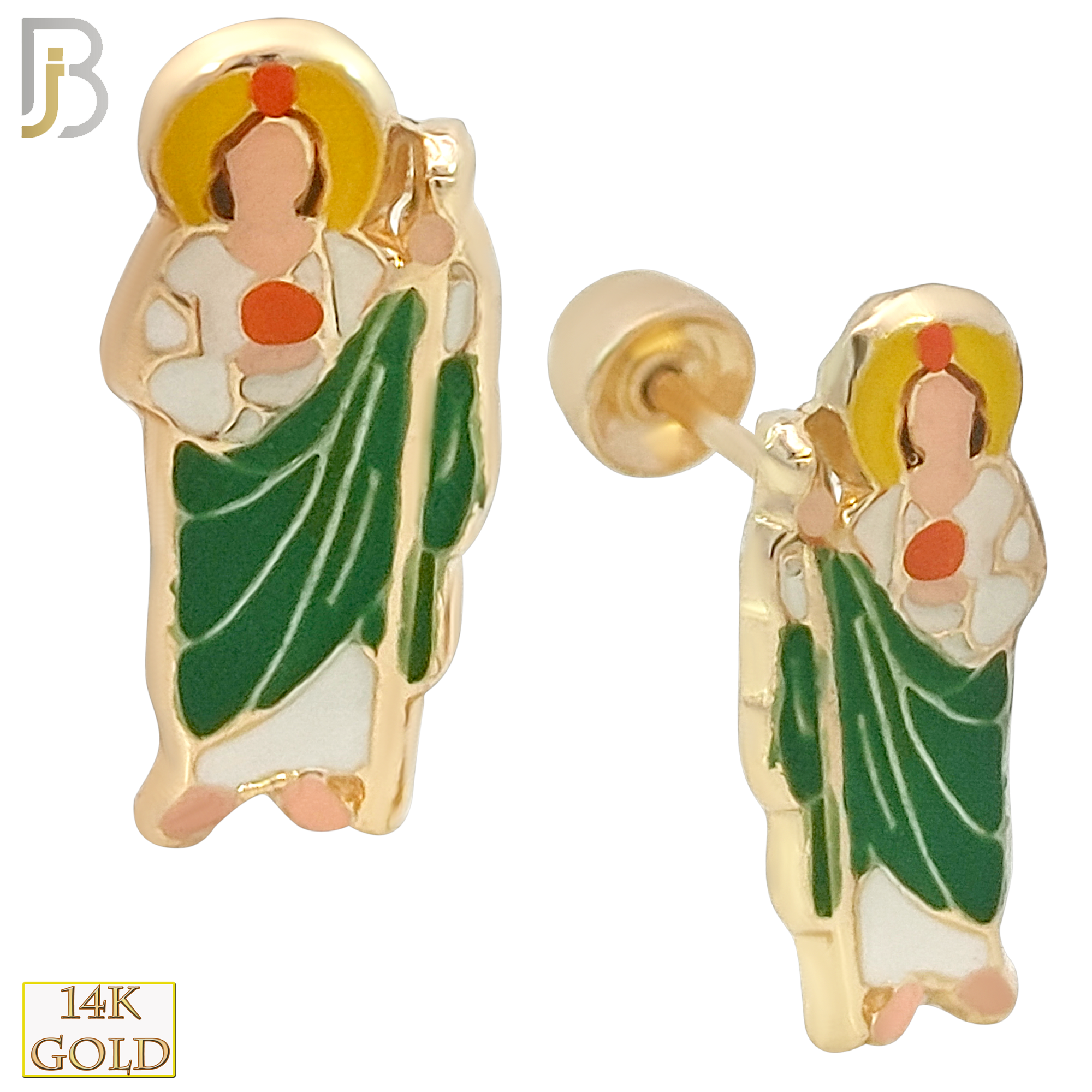 14k Solid Gold Glazed St Jude Stud Earrings - Screw Back image 0