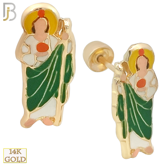 14k Solid Gold Glazed St Jude Stud Earrings - Screw Back image 0