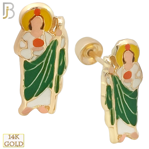 14k Solid Gold Glazed St Jude Stud Earrings - Screw Back image 0