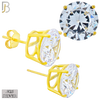 925-ES71-GC - .925 Sterling Silver Gold Plated Earring Stud Casting Round Prong Setting Clear Zircon - 12mm image
