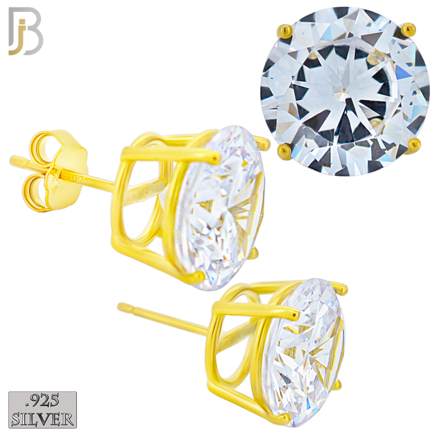 925-ES71-GC - .925 Sterling Silver Gold Plated Earring Stud Casting Round Prong Setting Clear Zircon - 12mm image