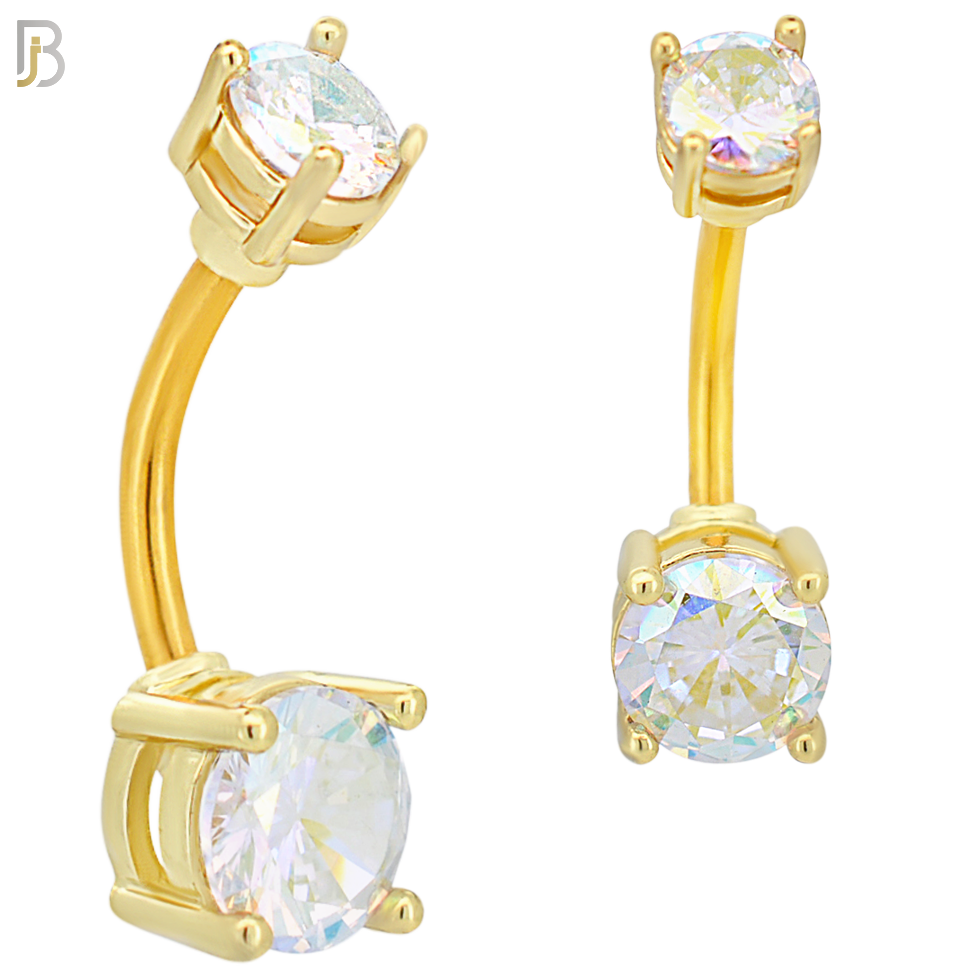 NB04G - 316L Stainless Steel Plated Round Prong Setting Zircon  Banana Belly Navel Ring (PACK OF 6) image