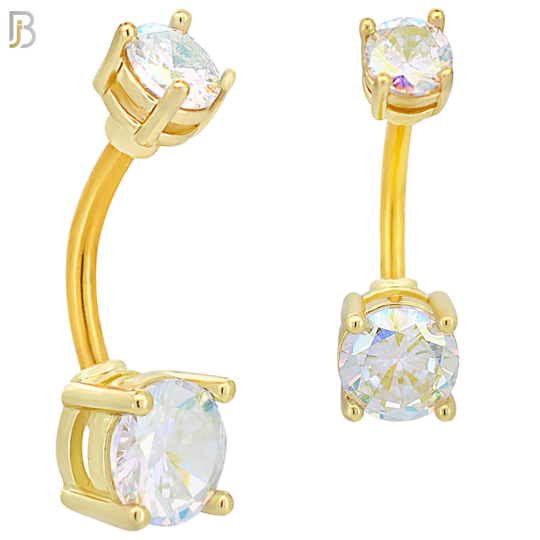 NB04G - 316L Stainless Steel Plated Round Prong Setting Zircon  Banana Belly Navel Ring (PACK OF 6) image