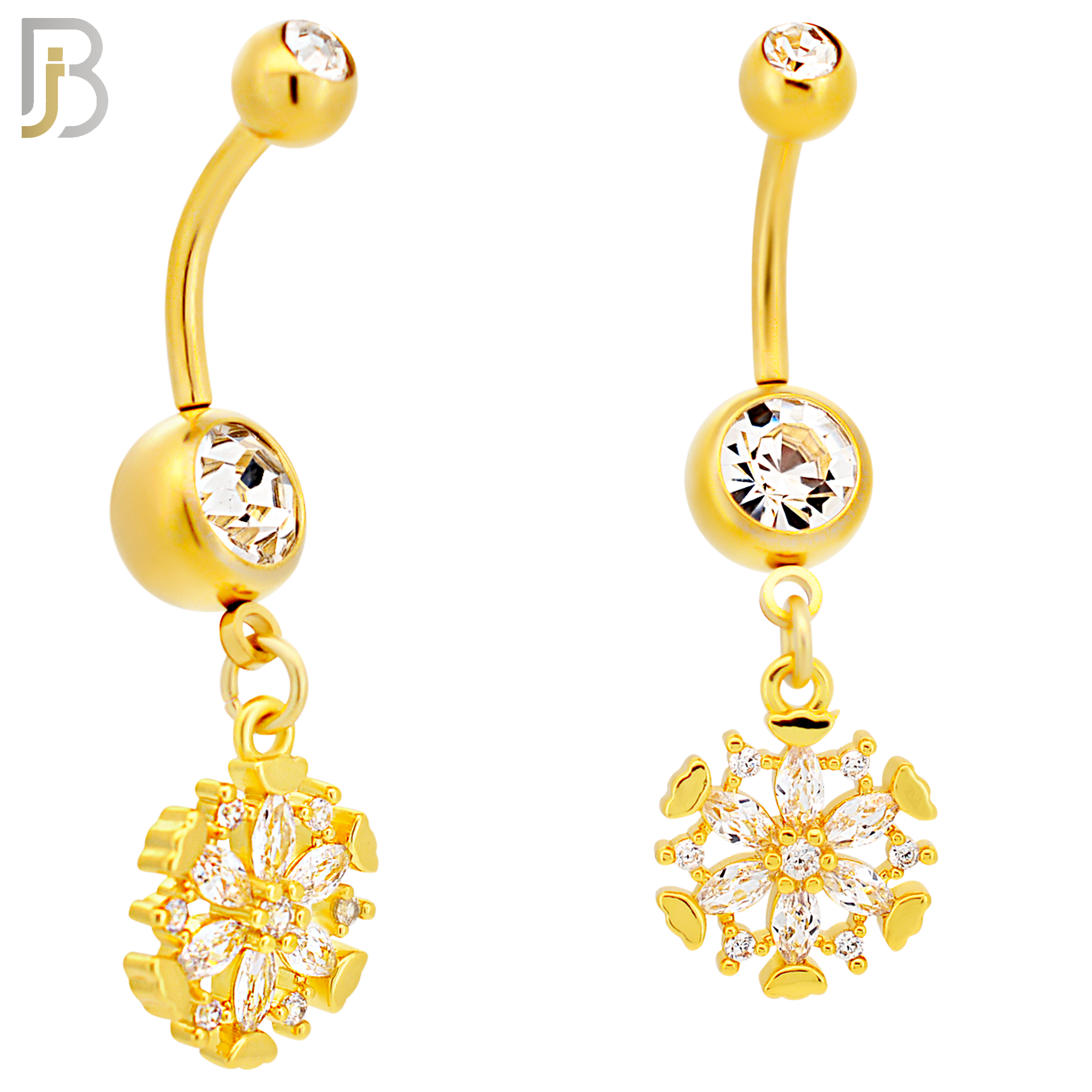 N017- 316L Stainless Steel Dangling Snowflakes Zircon Design Belly Ring with 5mm Screw Ball image 2