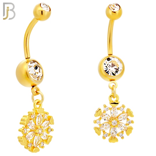N017- 316L Stainless Steel Dangling Snowflakes Zircon Design Belly Ring with 5mm Screw Ball image 2