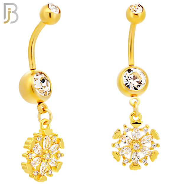 N017- 316L Stainless Steel Dangling Snowflakes Zircon Design Belly Ring with 5mm Screw Ball image 2