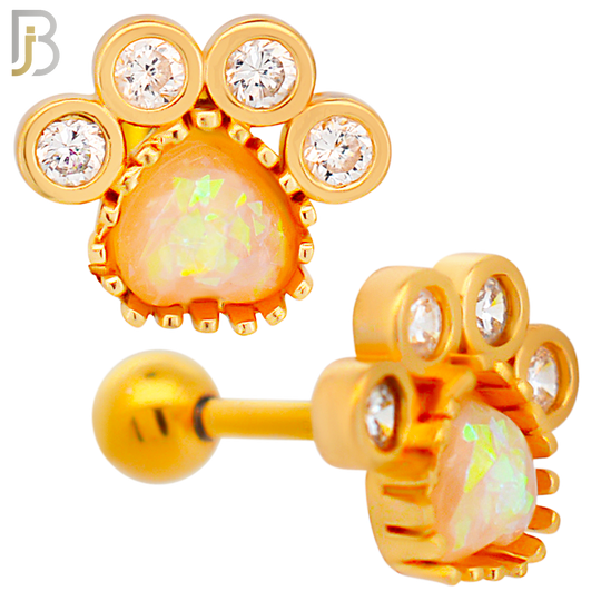 TB89 - 316L Stainless Steel Paw Print with Opalite & CZ Gems Tragus/Cartilage Barbell (PACK OF 6) image 2