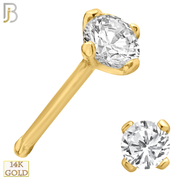 14-NR01CY-22 - 14k Solid Yellow Gold 22g Prong Setting  Round Cubic Zircona Nose Bone - 2mm image