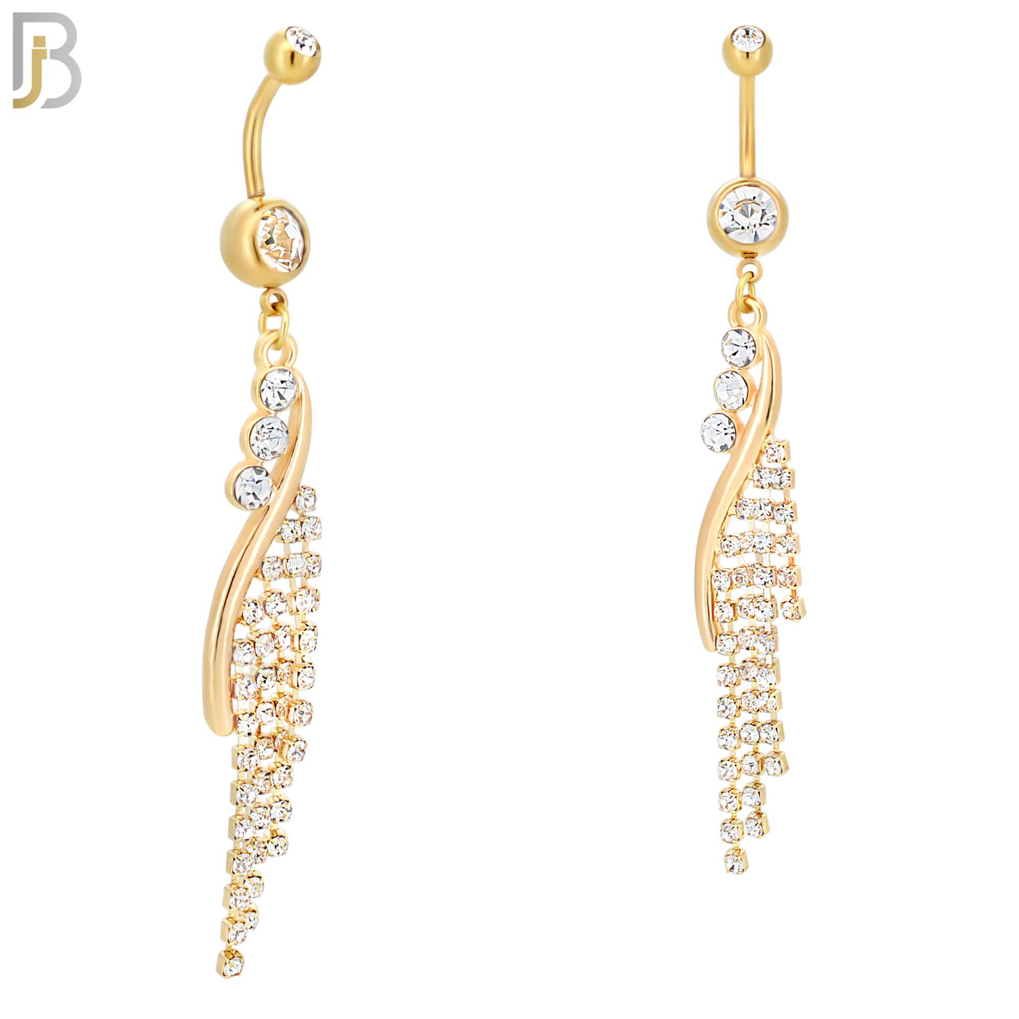 N080  - 316L Stainless Steel Vine Curtain Zircon Chandelier Dangling Belly Ring image 2