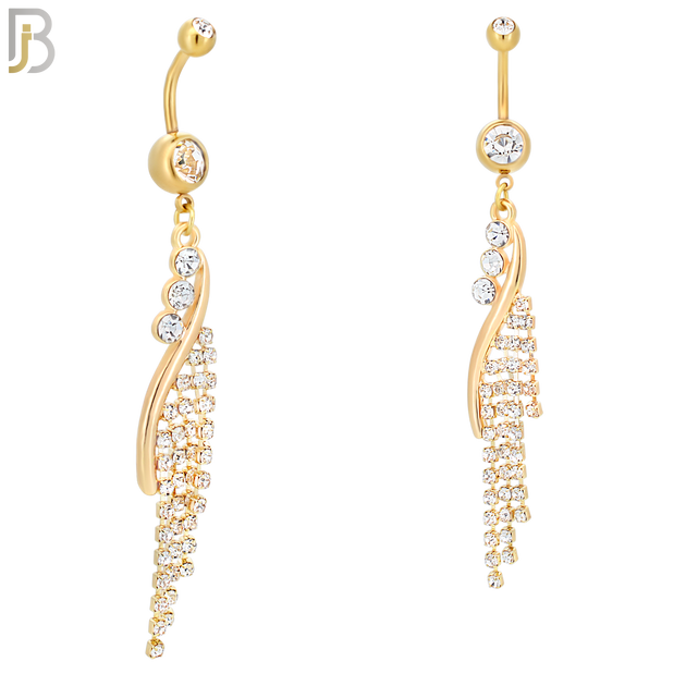 N080  - 316L Stainless Steel Vine Curtain Zircon Chandelier Dangling Belly Ring image 2