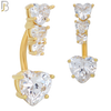 NB58 - 316L Stainless Steel Heart Shaped Clear Zircon in Four Prong Setting Banana Belly Ring image 2