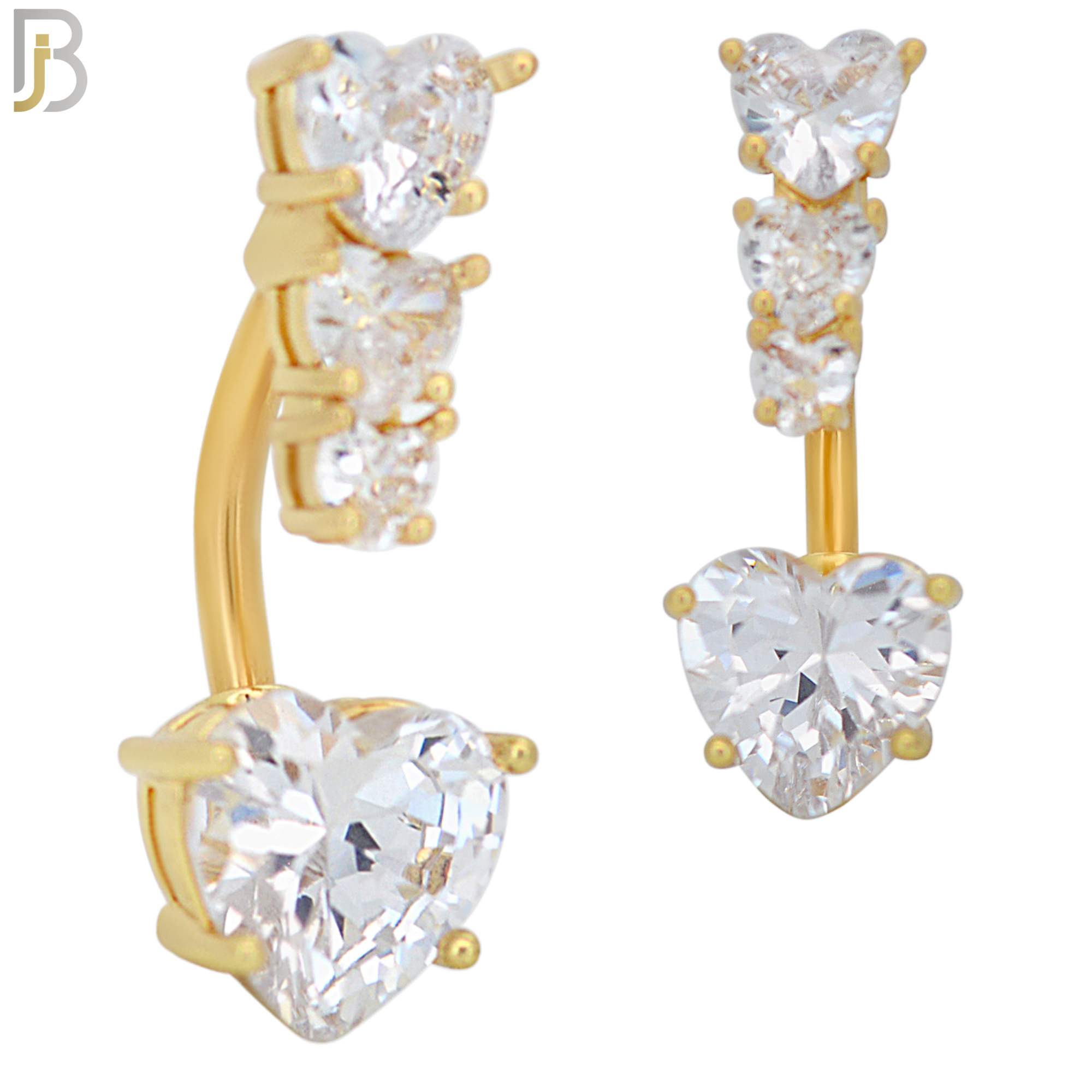 NB58 - 316L Stainless Steel Heart Shaped Clear Zircon in Four Prong Setting Banana Belly Ring image 2