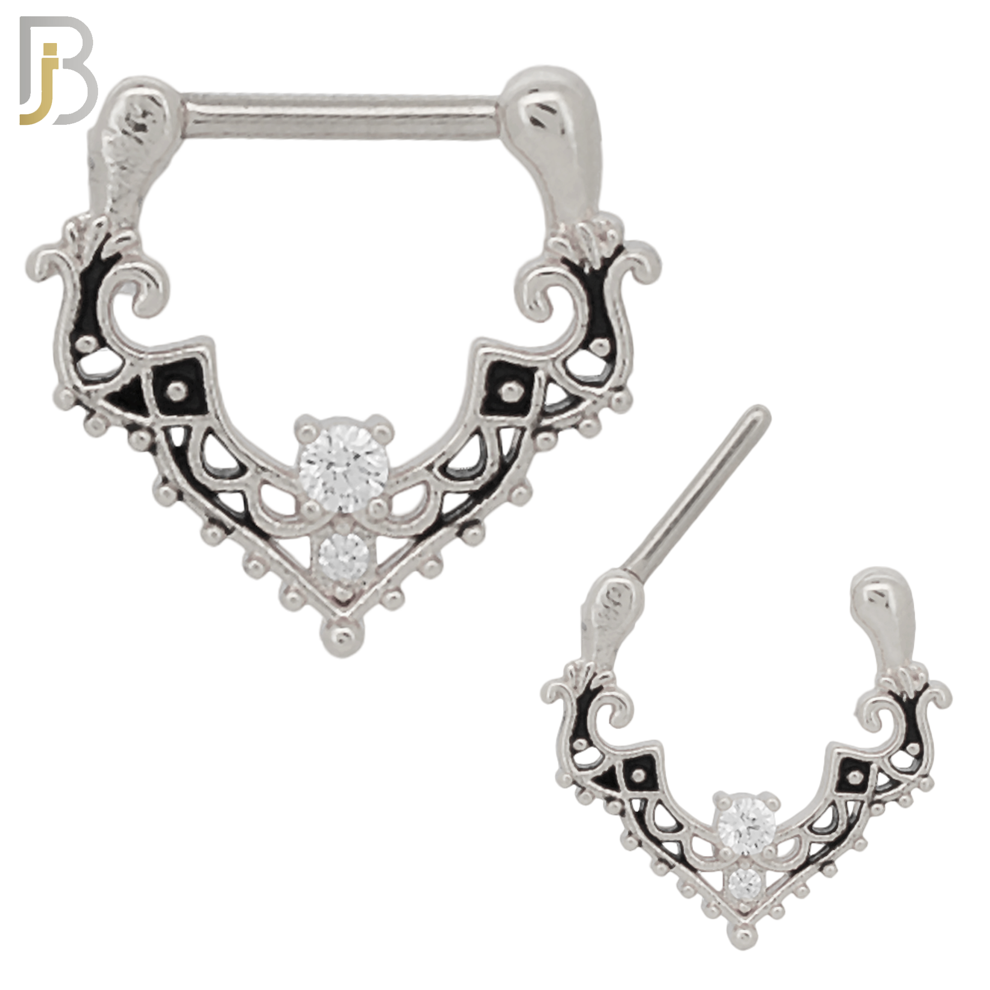 CT73 - 316 Surgical Steel Antique Finish with Zircon Nose Clicker for Septum Piercing (PACK OF 6) image 0