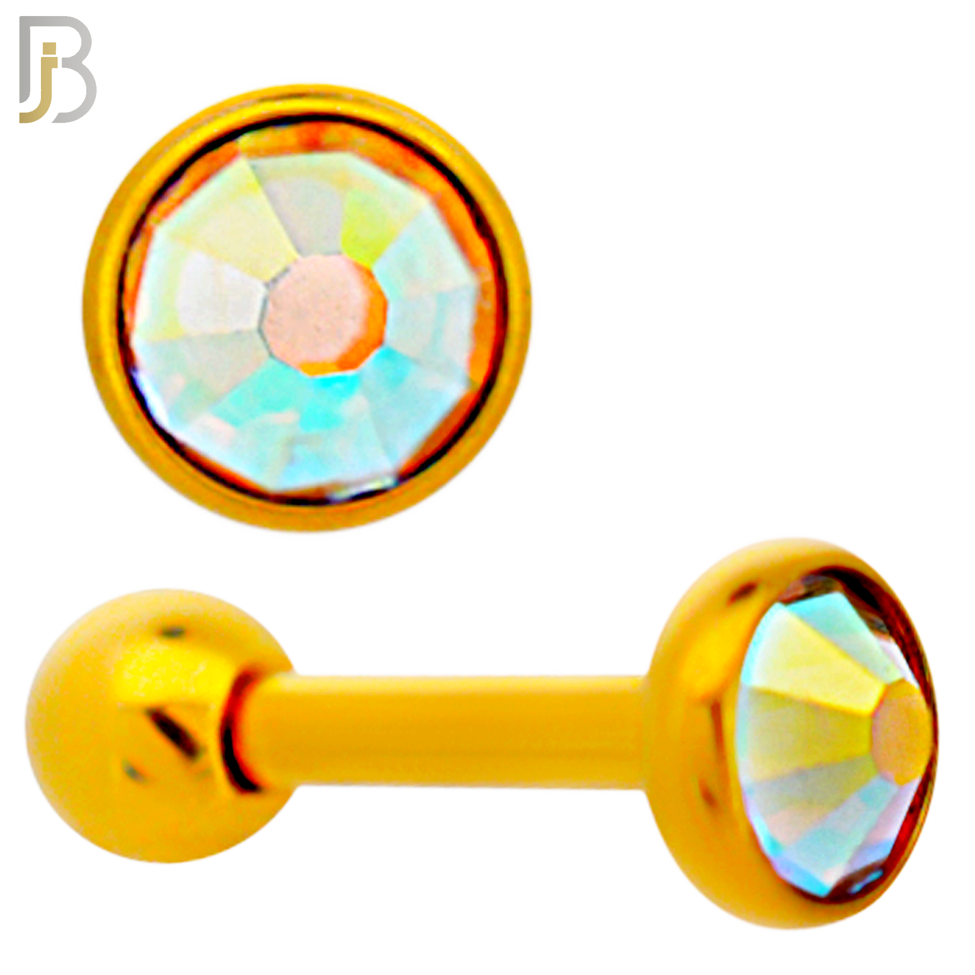 TB118GA -  Gold Plated AB Color 316L Stainless Steel Bezel Tragus/Cartilage Barbell (PACK OF 6) image 2