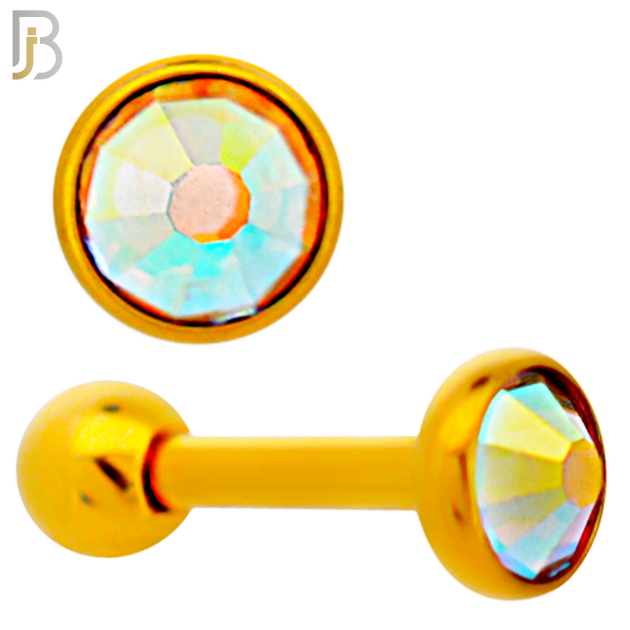 TB118GA -  Gold Plated AB Color 316L Stainless Steel Bezel Tragus/Cartilage Barbell (PACK OF 6) image 2
