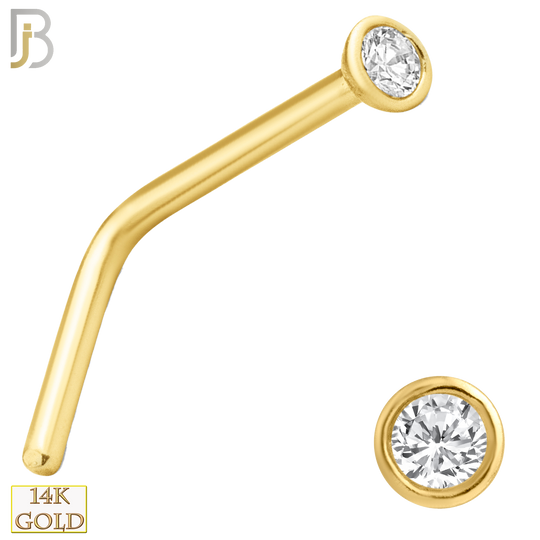 14-NR06C - 14k Yellow Gold L-Shape Nose Ring with Round CZ in Bezel Setting image 0