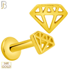 14-LB69 - 14k Yellow Gold Plain Hollow Diamond Shape Design Labret - Yellow Gold image
