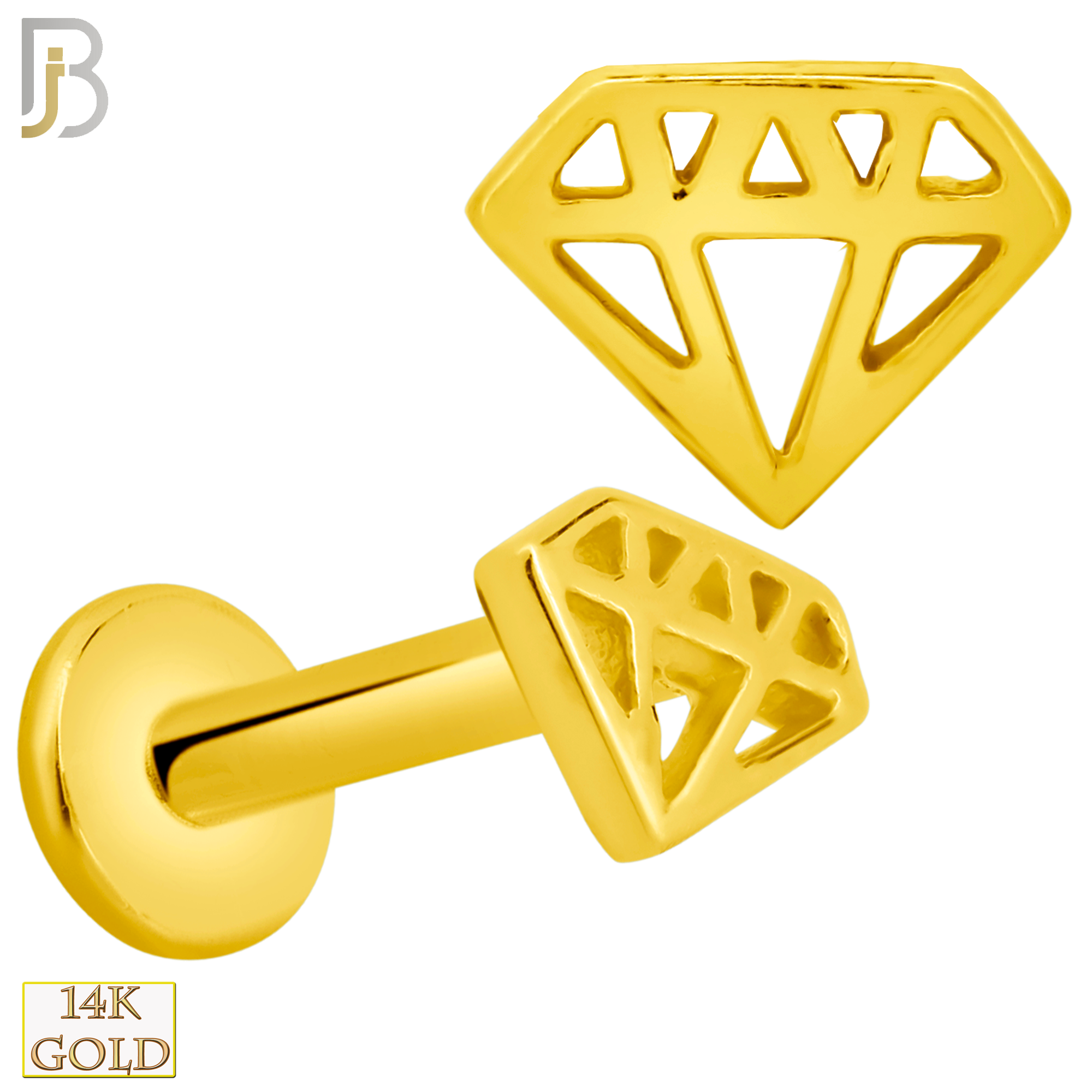 14-LB69 - 14k Yellow Gold Plain Hollow Diamond Shape Design Labret - Yellow Gold image