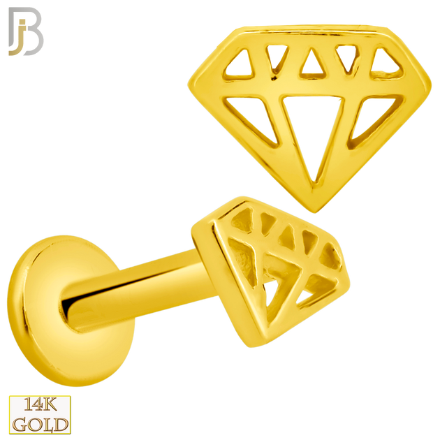14-LB69 - 14k Yellow Gold Plain Hollow Diamond Shape Design Labret - Yellow Gold image