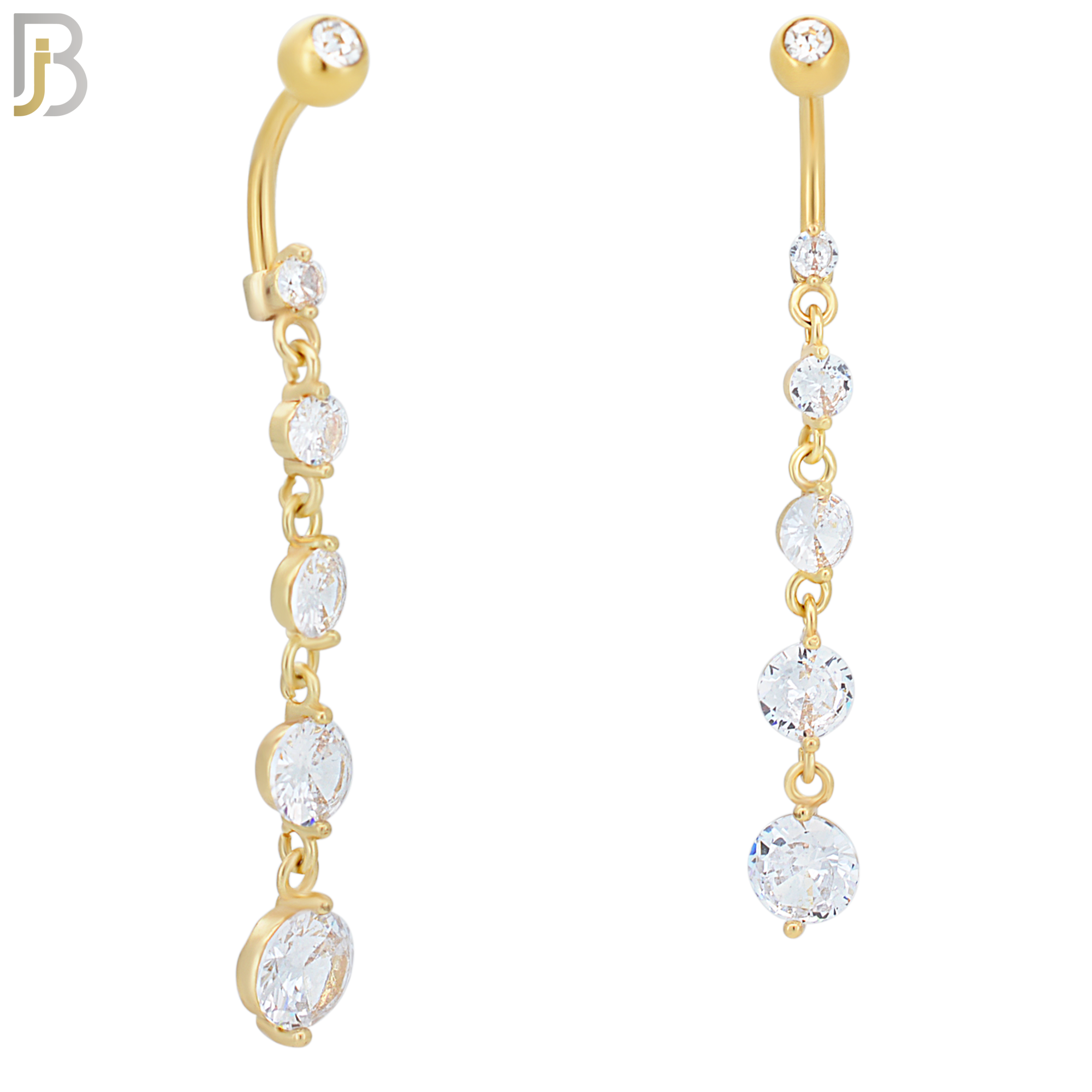 N066 - 316L Stainless Steel Dangling 5 Prong Round Small to Big Zircon Design Belly Ring with 5mm Screw Ball image 2