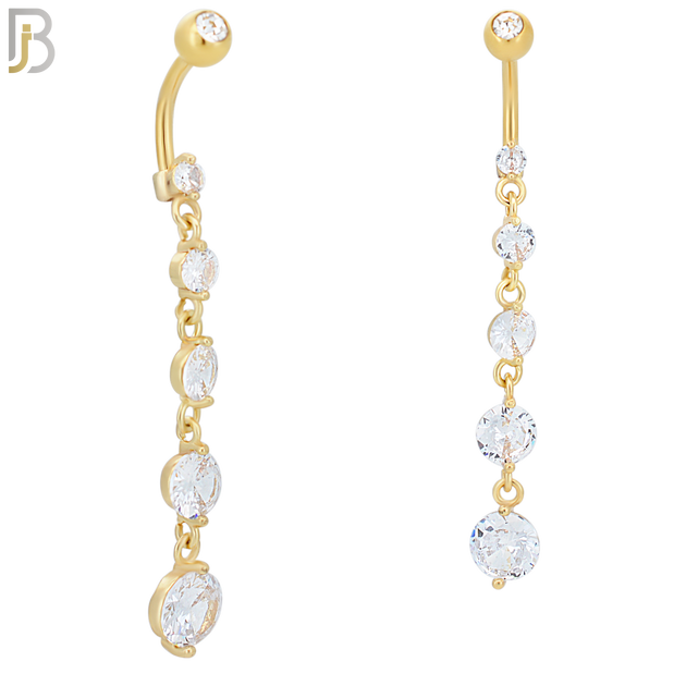 N066 - 316L Stainless Steel Dangling 5 Prong Round Small to Big Zircon Design Belly Ring with 5mm Screw Ball image 2