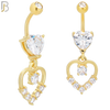 N096  - 316L Stainless Steel Heart Shaped Zircon with Dangling Hollow Heart with Zircon Belly Ring image 2