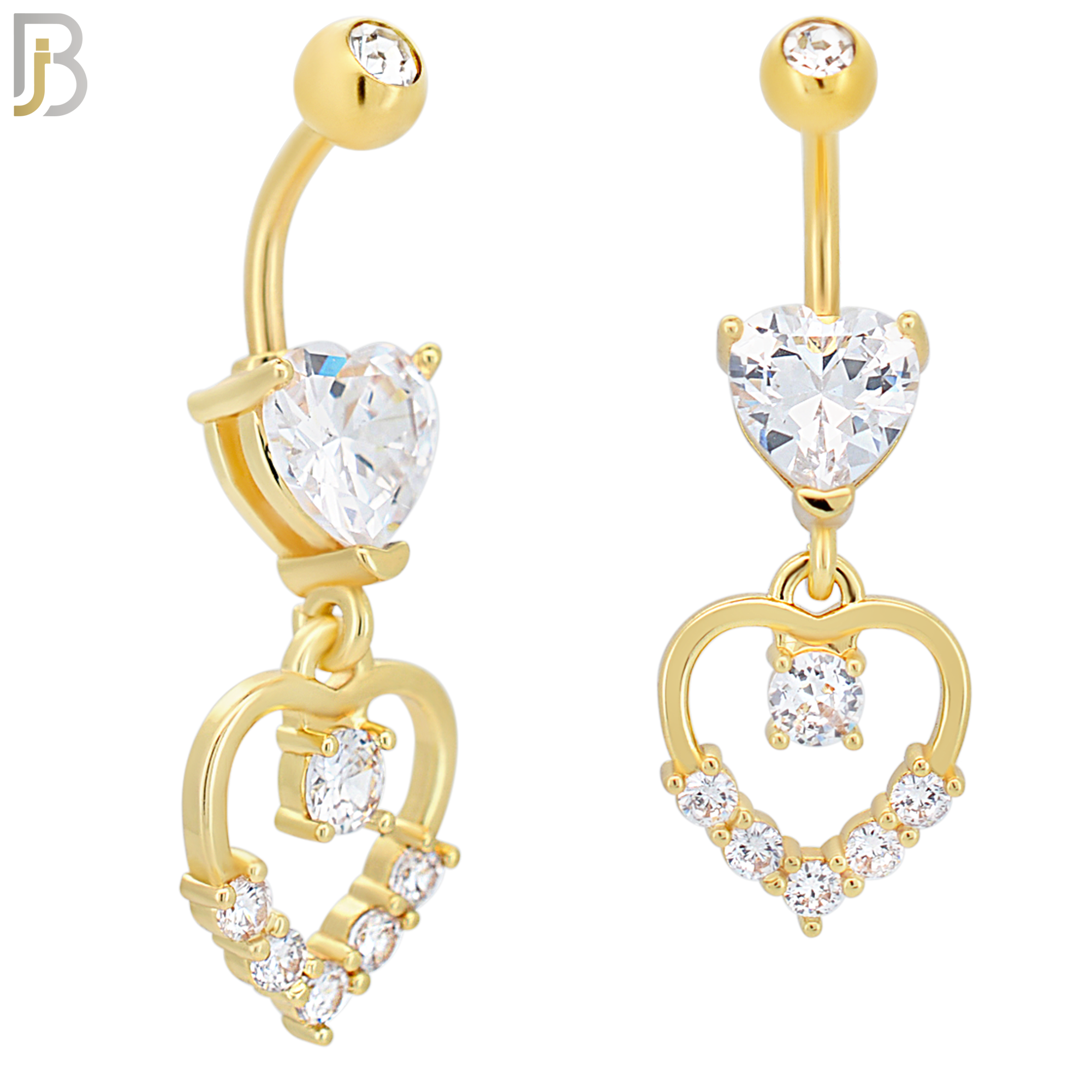 N096  - 316L Stainless Steel Heart Shaped Zircon with Dangling Hollow Heart with Zircon Belly Ring image 2