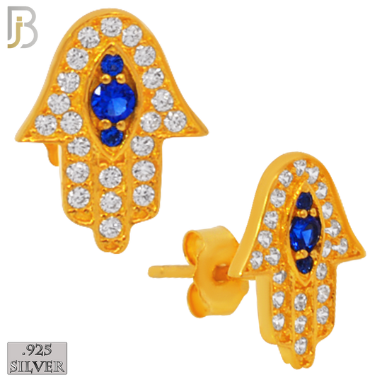925-ES243 – .925 Sterling Silver Hamsa Earring Stud with Blue Zircon Eyes image 2