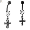 N035 - 316L Stainless Steel Dangling Cross with Zircon Design Belly Ring with 5mm Screw Ball image 3