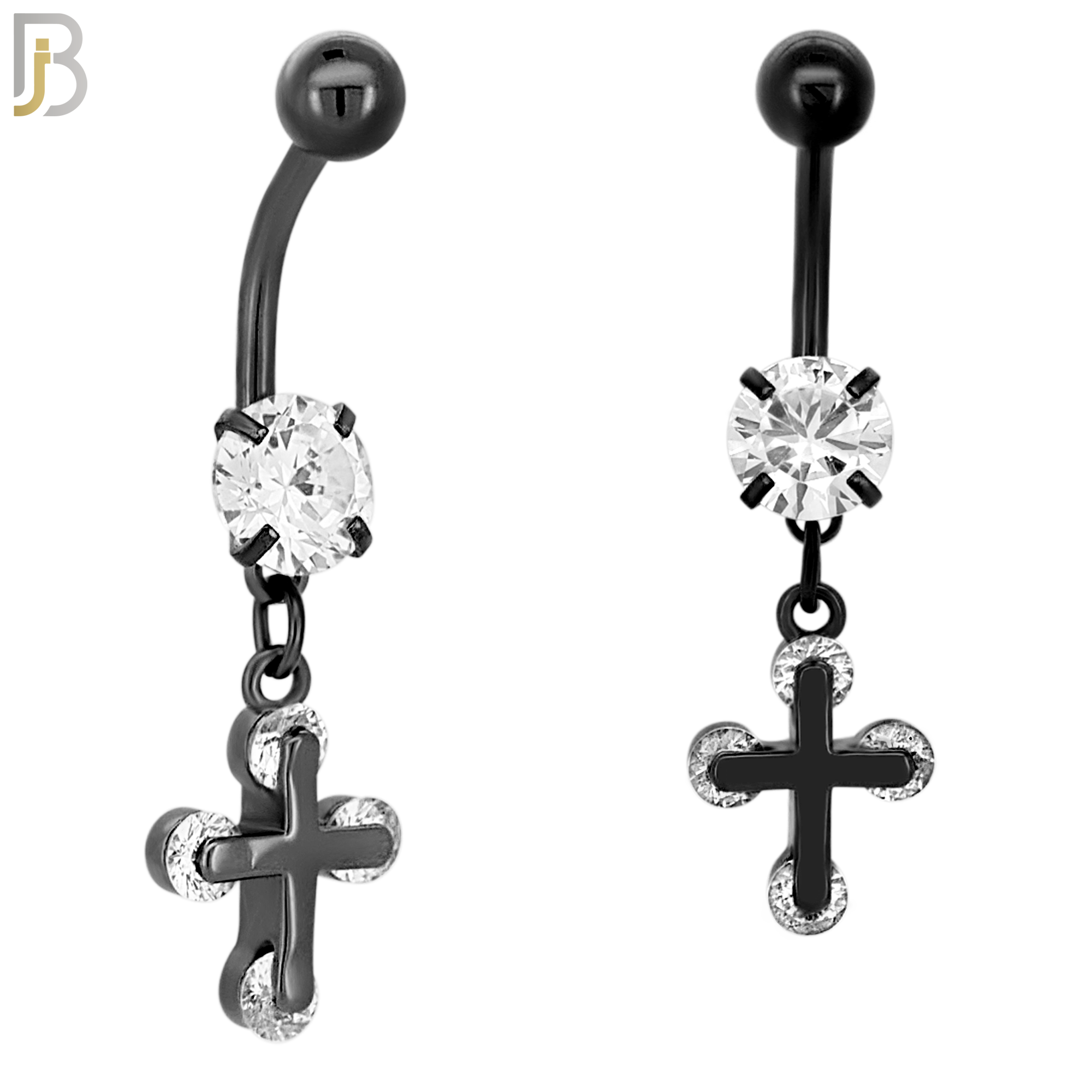 N035 - 316L Stainless Steel Dangling Cross with Zircon Design Belly Ring with 5mm Screw Ball image 3