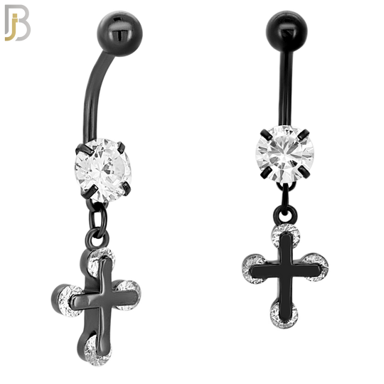 N035 - 316L Stainless Steel Dangling Cross with Zircon Design Belly Ring with 5mm Screw Ball image 3