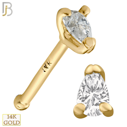 14-NR32B- 14k Solid Gold Nose Bone with Tear Drop Shape CZ in Prong Setting image 0