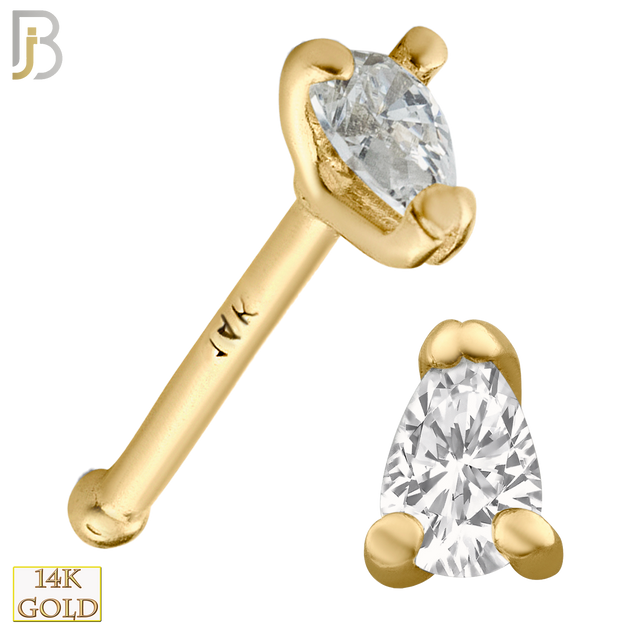 14-NR32B- 14k Solid Gold Nose Bone with Tear Drop Shape CZ in Prong Setting image 0