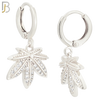 ES83 - 316L Stainless Steel Dangling Leaf with Zircon Design Huggies Clip On image 1