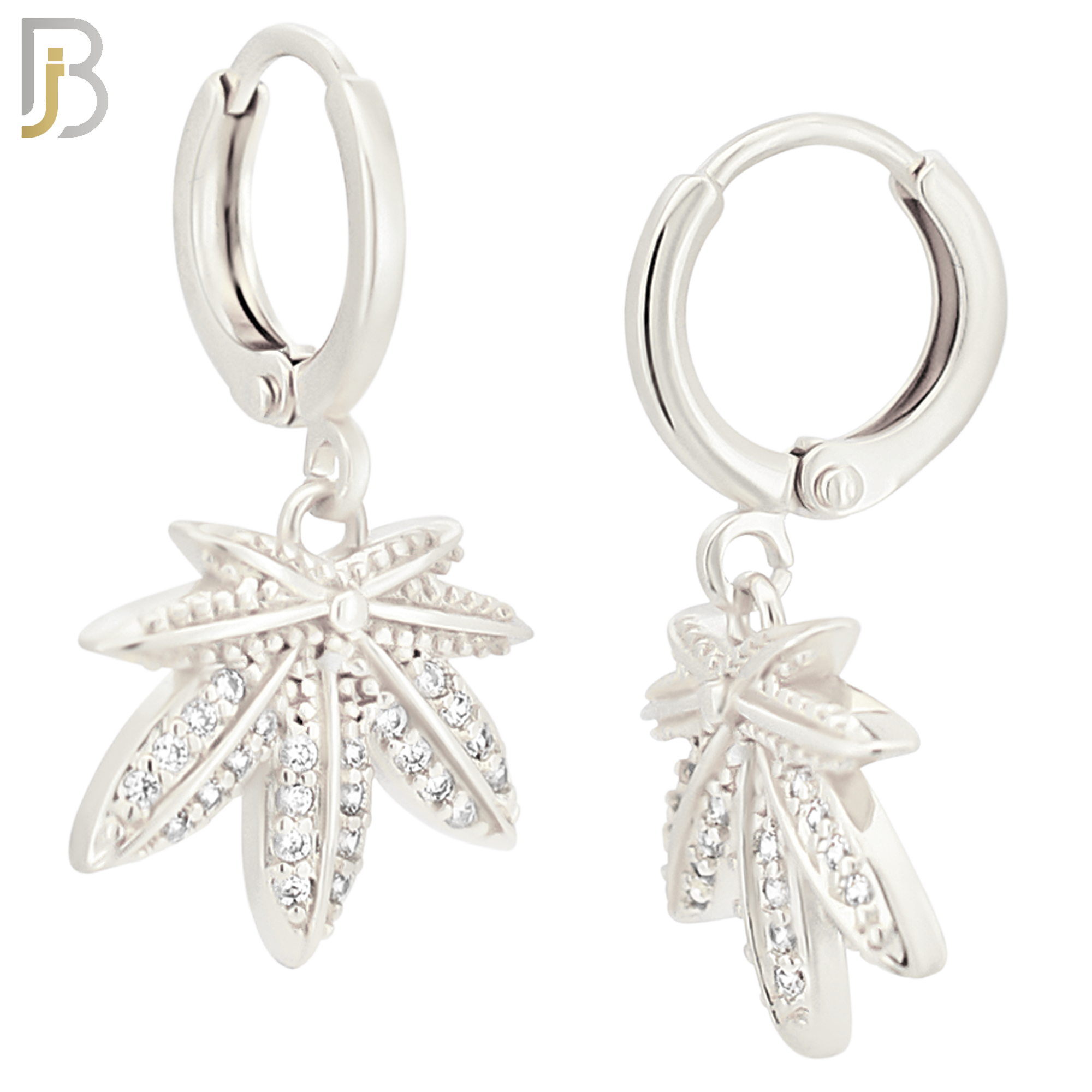 ES83 - 316L Stainless Steel Dangling Leaf with Zircon Design Huggies Clip On image 1