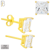 925-ES72-GC - .925 Sterling Silver Gold Plated Earring Stud Casting Square Princess Cut Prong Setting Clear Zircon image 5