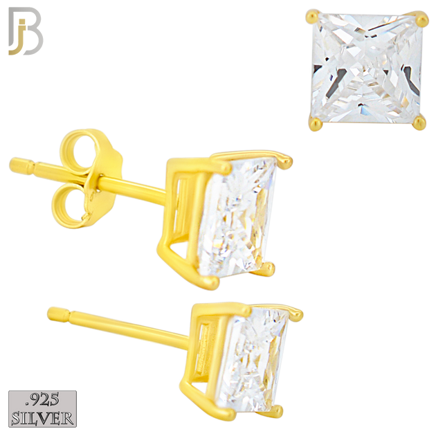 925-ES72-GC - .925 Sterling Silver Gold Plated Earring Stud Casting Square Princess Cut Prong Setting Clear Zircon image 5