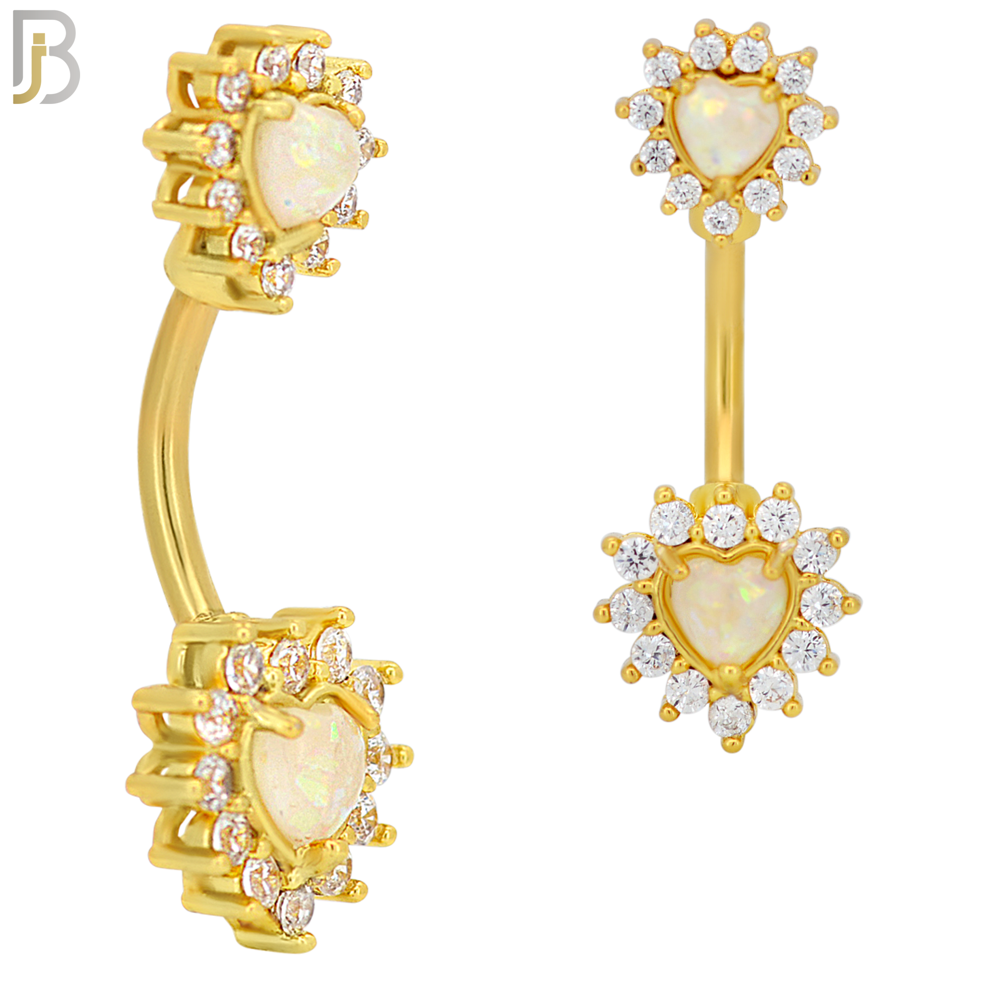 NB39 - 316L Stainless Steel Opal Heart Banana Belly Navel Ring image 1