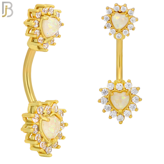 NB39 - 316L Stainless Steel Opal Heart Banana Belly Navel Ring image 1