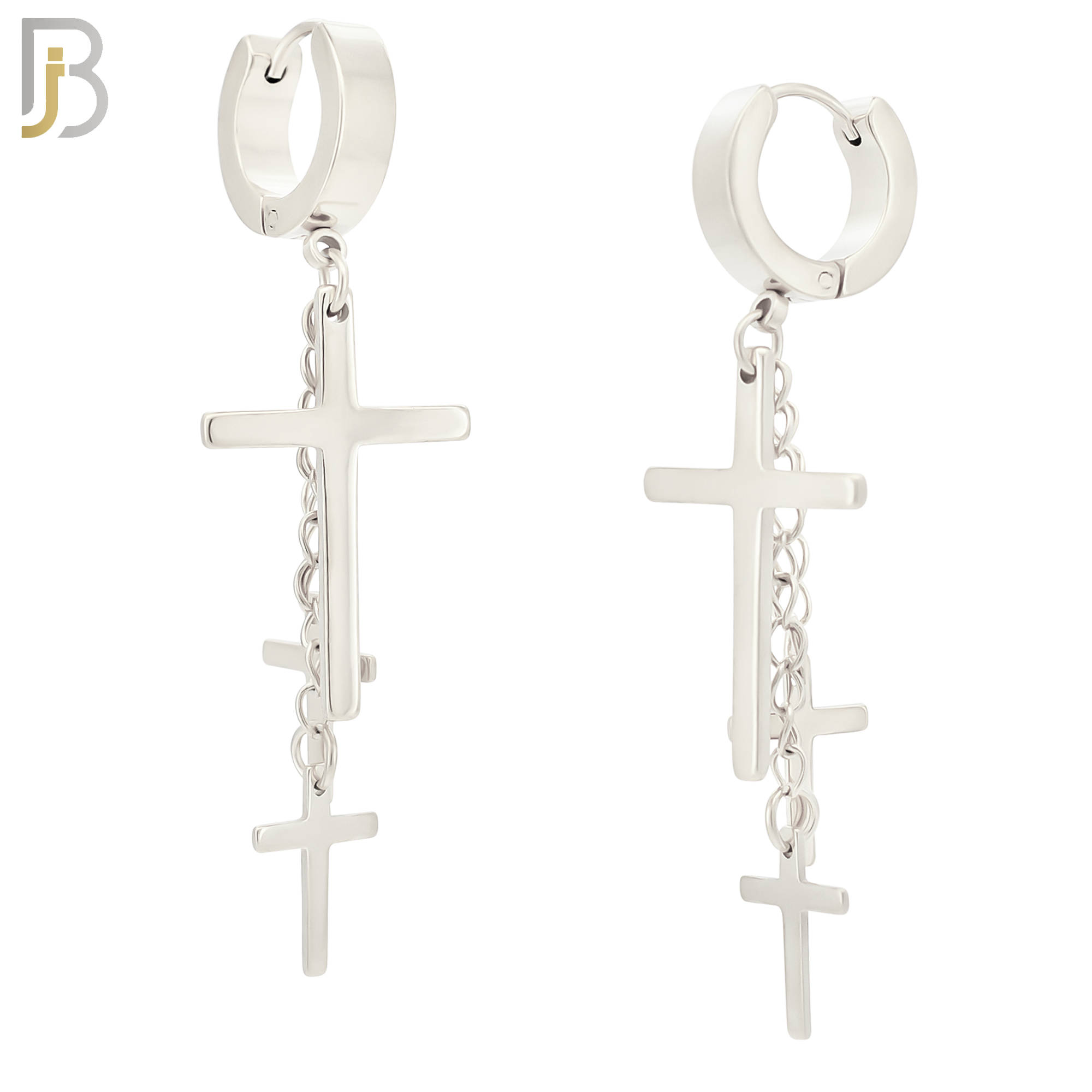 ES39 - 316L Stainless Steel Dangling 3 Cross Design Huggies Clip On image 3