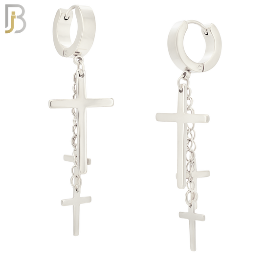 ES39 - 316L Stainless Steel Dangling 3 Cross Design Huggies Clip On image 3